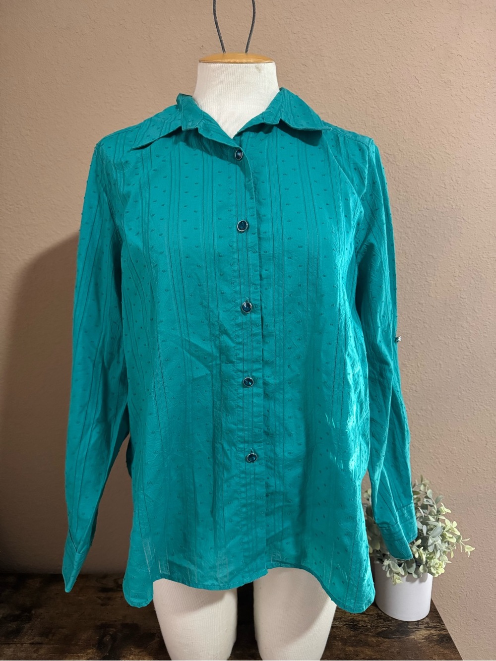 Koret Teal Button-Down Shirt with Subtle Texture